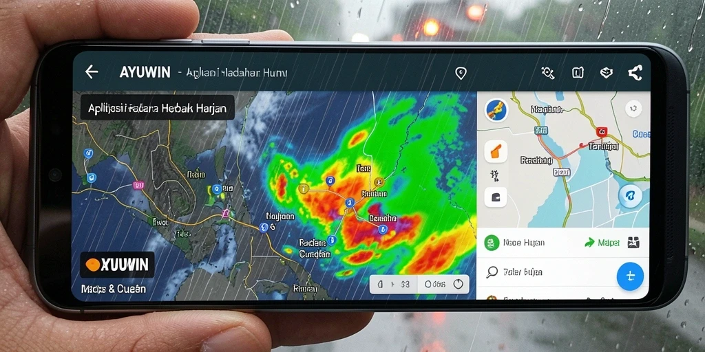 Tampilan antarmuka AYUWIN menampilkan fitur radar hujan yang interaktif dan informatif.