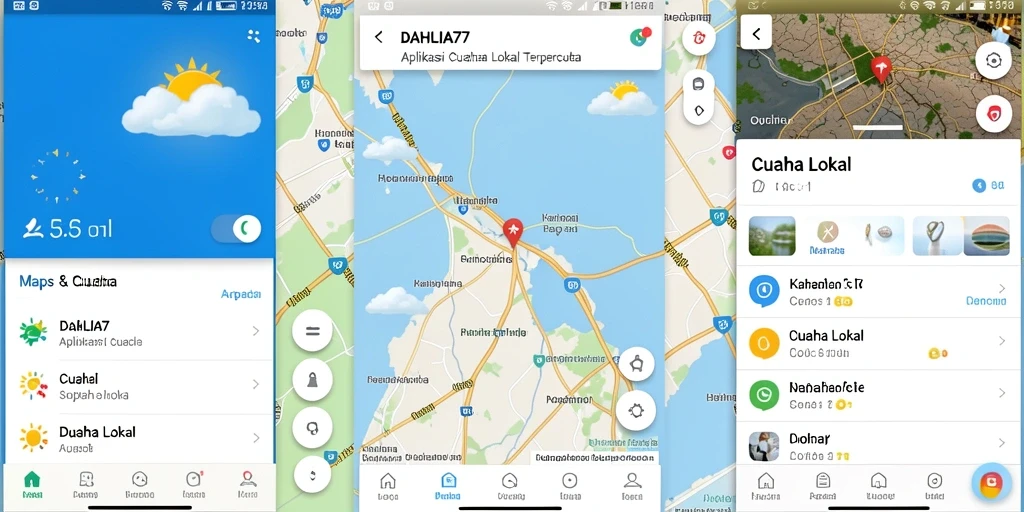 Antarmuka aplikasi DAHLIA77 menampilkan informasi cuaca lokal secara jelas dan informatif.