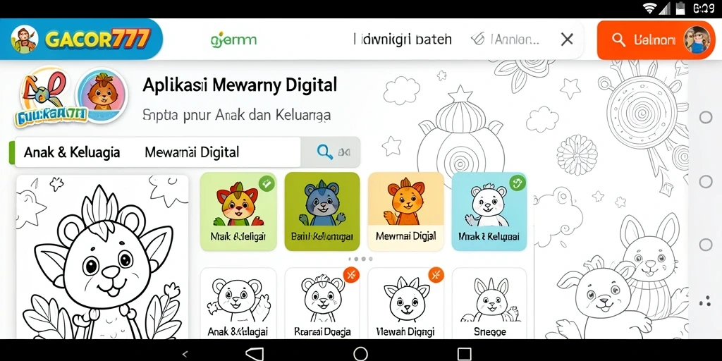 Antarmuka GACOR777 menampilkan berbagai gambar untuk diwarnai.