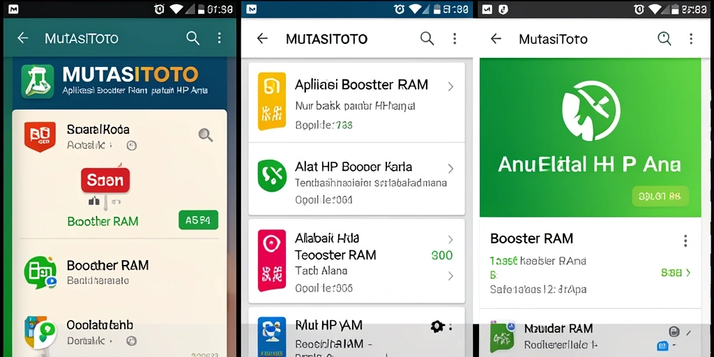 Antarmuka aplikasi BOOSTER RAM MUTASITOTO yang sederhana dan fungsional.