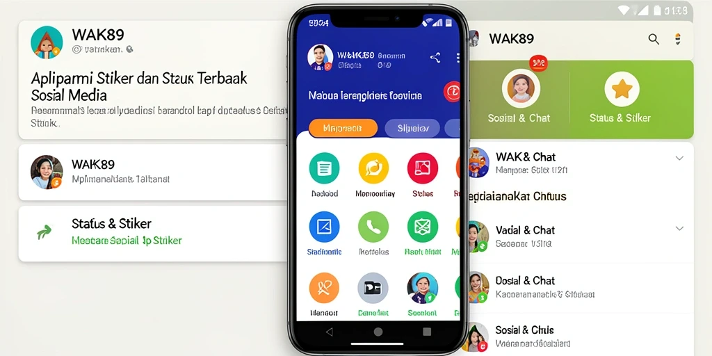Tampilan antarmuka aplikasi WAK89 dengan berbagai stiker warna-warni.